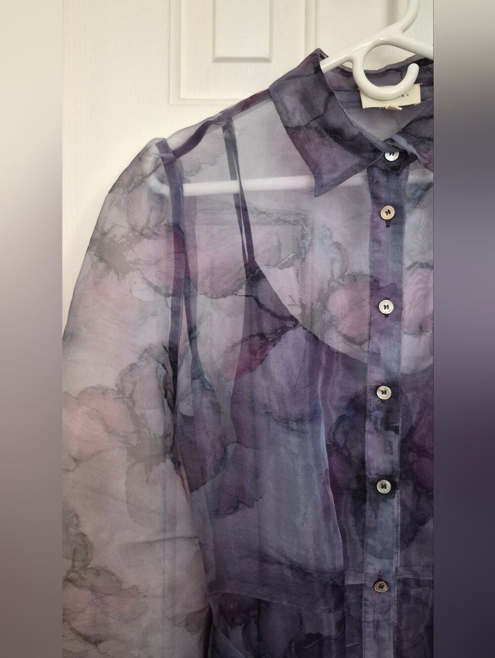 MELLODAY Long Sleeve Chiffon Dress- Navy/Purple Floral - SizeL - Picture 7 of 12